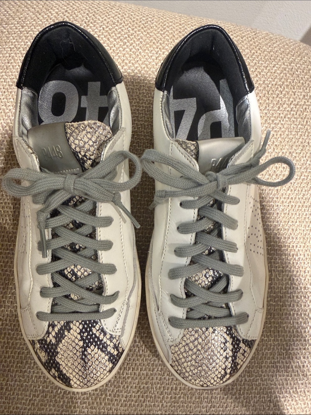 Women's P448 White Snake-Print Casual Sneakers
